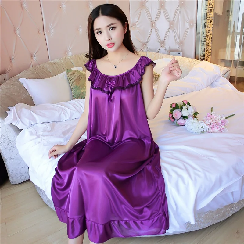 Top Trends: Plus Size 5XL Purple Champagne Ice Silk Sheer Night Dressing Gown Sexy Long Nightgown Sleepwear Nightie Lingerie Large Women Shoppable Styles