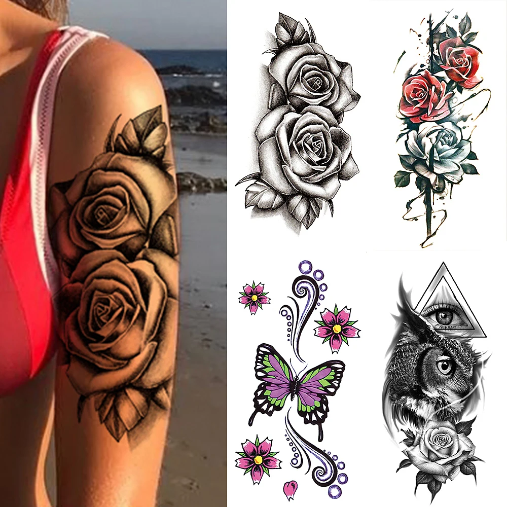 Top Trends: Waterproof Temporary Tattoo Sticker 3D Lace Rose Flower Tattoos Line Lotus Body Art Arm Fake Sleeve Tatoo Women Men Shoppable Styles