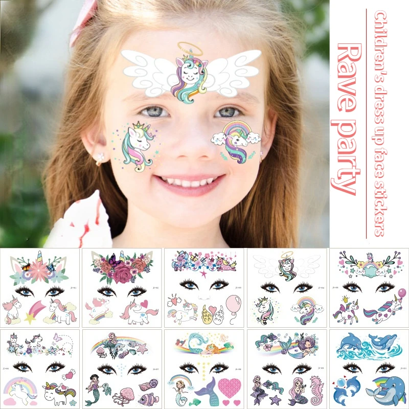 Top Trends: 1PCS Children&#039;s Carnival Party Face Stickers Tattoo Stickers Mermaid Dolphin Animal Dress Up Fun Tattoo Paper Temporary Tattoos Shoppable Styles