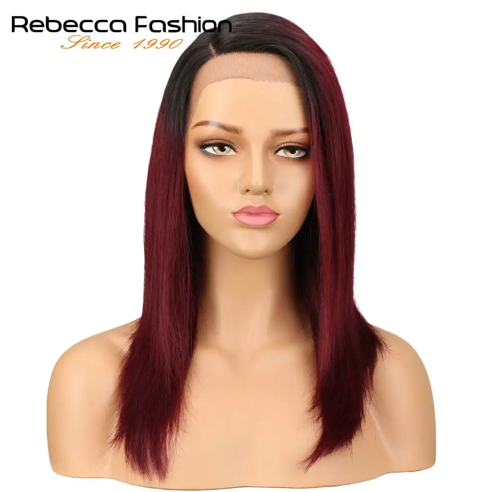 Top Trends: Rebecca Right Side Part Ombre Lace Front Human Hair Wigs For Black Women Peruvian Remy Straight Hair Wig 14 Inch Shoppable Styles