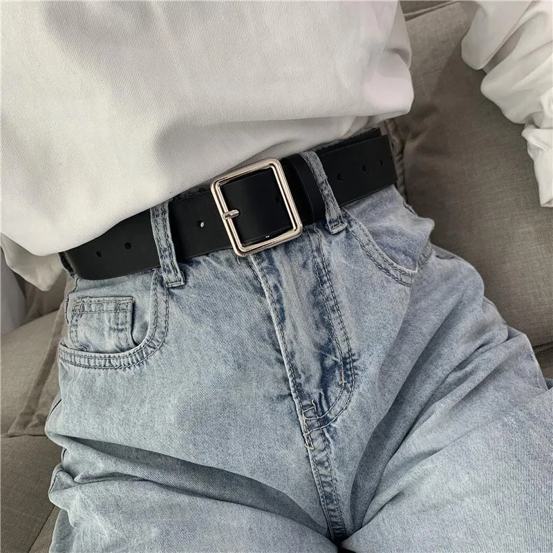 Top Trends: 2022 PU Leather Belt For Women Square Buckle Pin Buckle Jeans Black Belt Chic Luxury Brand Ladies Vintage Strap Female Waistband Shoppable Styles