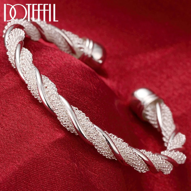 Top Trends: DOTEFFIL 925 Silver Sterling For Women Man Mesh Wide Braided Bracelet Bangle Chain Wristband Jewelry Bijoux Punk Jewelry Shoppable Styles