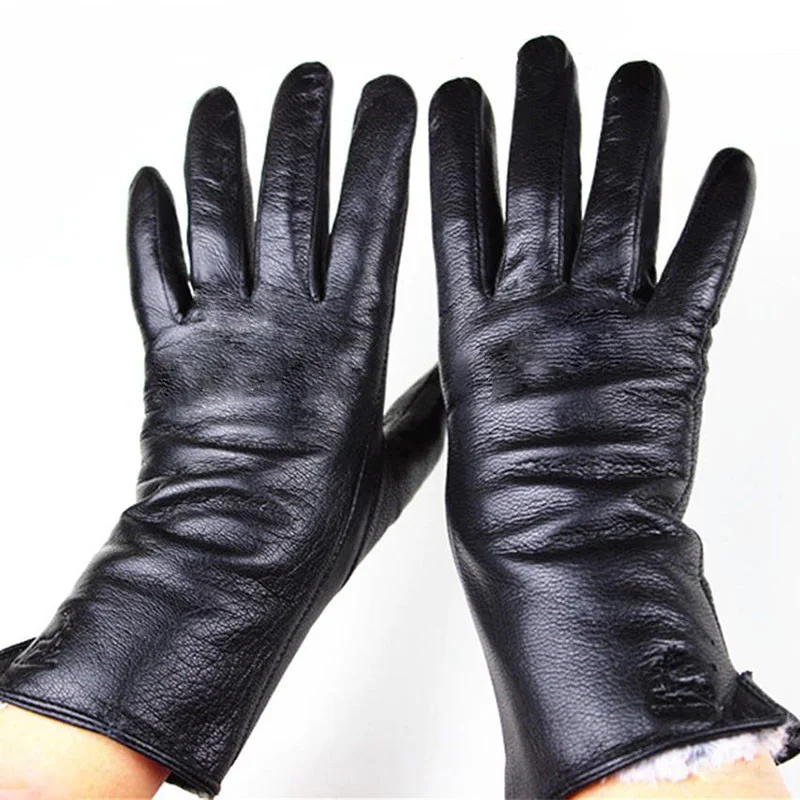 Top Trends: Goatskin Gloves Female Deerskin Pattern Thin Straight Board Style Autumn And Winter Thick Windproof Warmth Cold Gloves Shoppable Styles