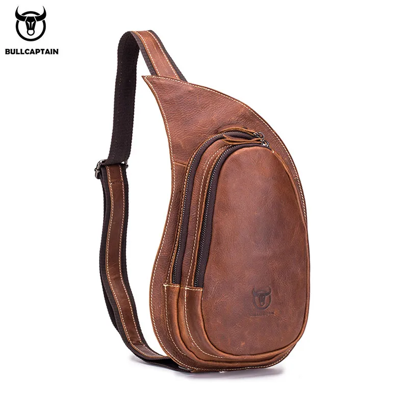 Top Trends: BULLCAPTAIN Leather Crossbody Bag Men Crazy Horse Leather Chest Bags New Fashion Multi-Function Card Bag's Mobile Phone Bages Shoppable Styles