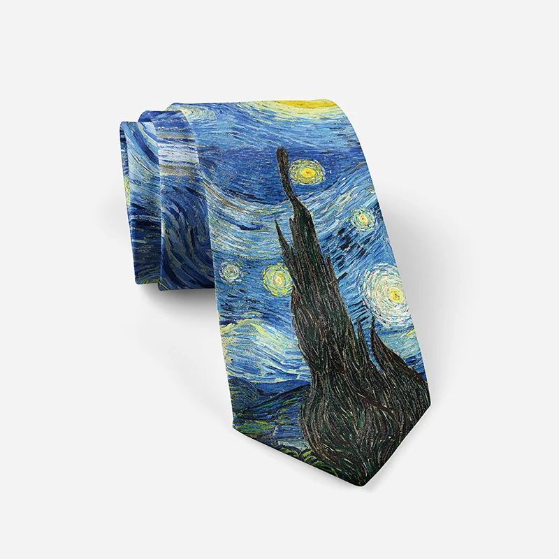 Top Trends: 3D Printed 8cm Wide Men&#039;s Tie Van Gogh Oil Painting Starry Moon Night Fun Tie Casual Party Wedding Suit Dress Neck Tie For Men Shoppable Styles