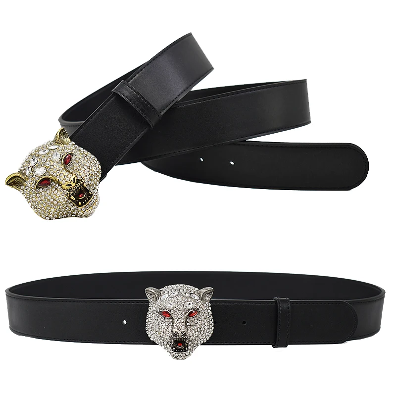 Top Trends: Western Rhinestone Tiger Design Alloy Black Leather Men Belt Fashion Business Luxury Pair Jeans Causal Pants Strap Shoppable Styles