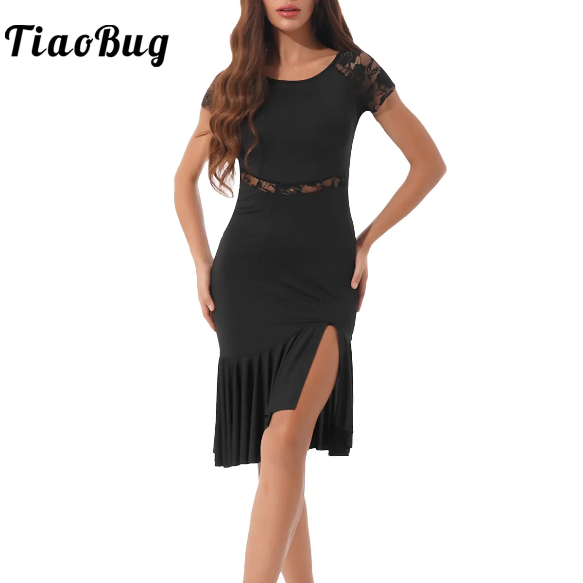 Top Trends: Women Latin Ballroom Dance Dress Professional Lace Patchwork Sides Split Swing Dresses Irregular Tango Chacha Dancewear Shoppable Styles