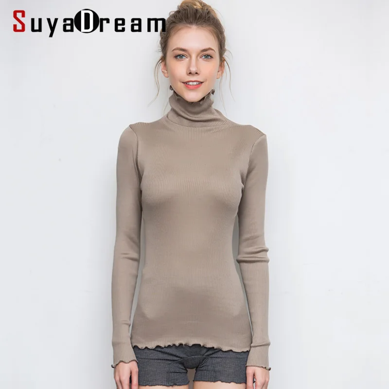 Top Trends: SuyaDream Women Solid Turtleneck Pullovers 80%Silk 20%Cotton Slim Fit Rib Sweaters 2021 Autumn Winter Bottoming Knit Wear Shoppable Styles