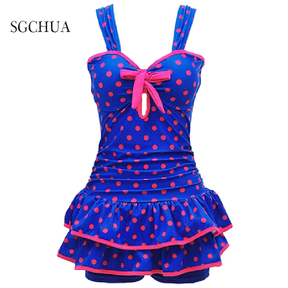 Top Trends: Cute Pink Polka Dot Women's Swimsuit 2021 Plus Size Ruffle Lace Ruched Two Piece Bikini Bow-knot Slimming Push Up Bathing Suit Shoppable Styles