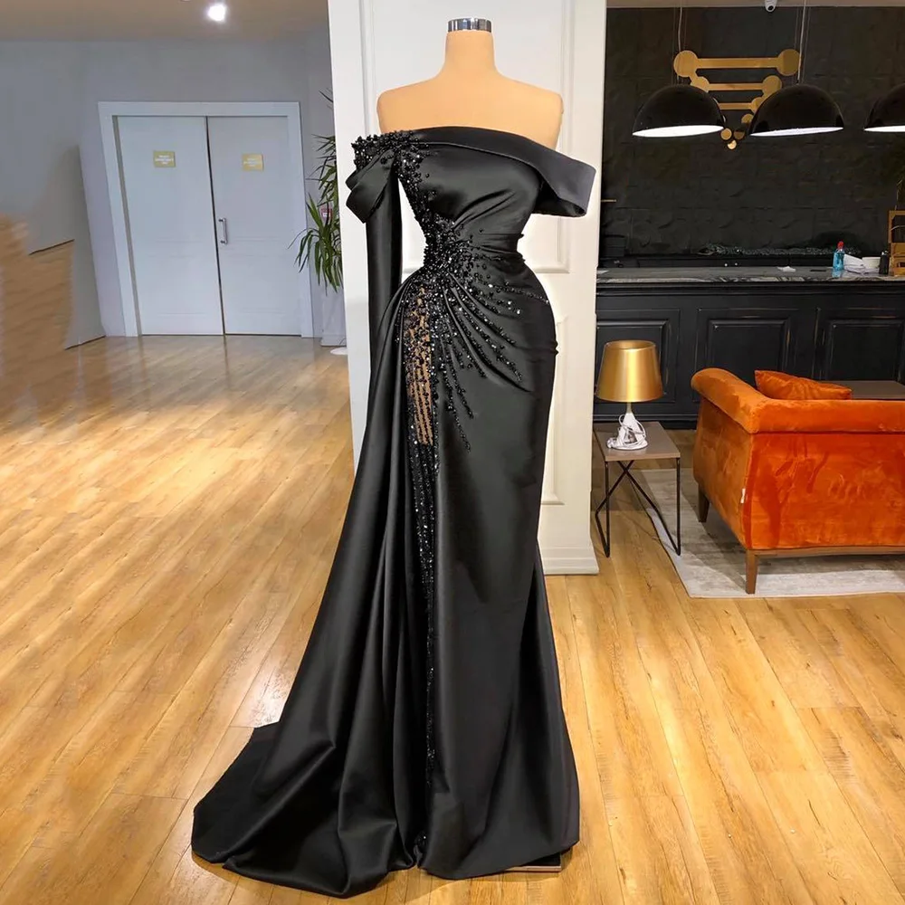 Top Trends: Yipeisha Off-shoulder Black Pageant Party Gown Luxury Pearls Evening Dresses Formal Sexy Long Prom Dress Mermaid 2024 Latest Shoppable Styles