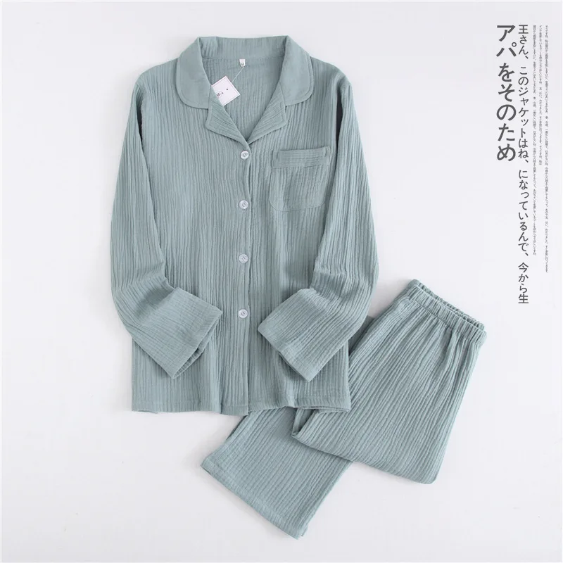 Top Trends: Japanese New Cotton Crepe Men's Long-sleeved + Trousers Pajamas Spring And Autumn Thin Couple Home Service Suit Ladies Pajamas Shoppable Styles