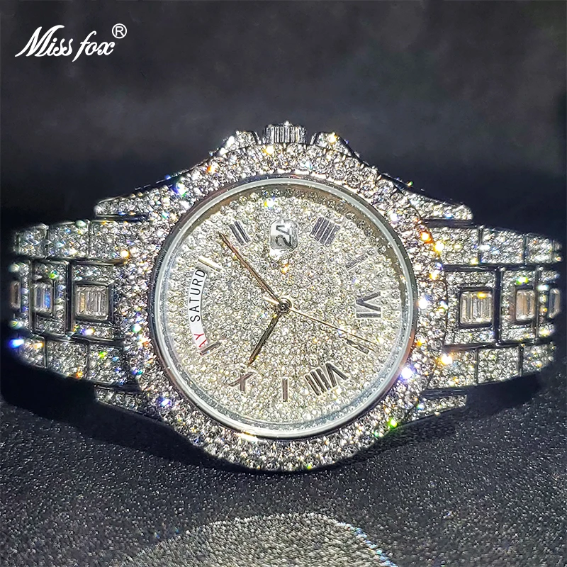 Top Trends: Relogio Masculino Luxury MISSFOX Ice Out Diamond Watch Multifunction Day Date Adjust Calendar Quartz Watches For Men Droshipping Shoppable Styles