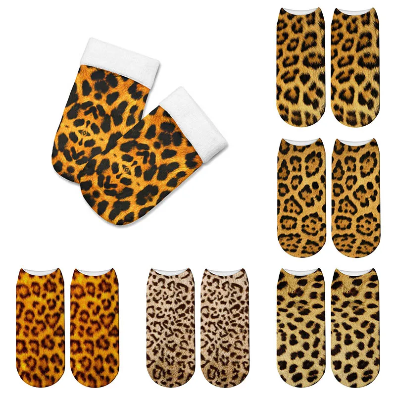 Top Trends: Fashion Leopard Socks Casual Unisex Animal 3D Print Soft Comfortable Short Socks Ankle Cotton Calcetines Mujer Calcetines Shoppable Styles