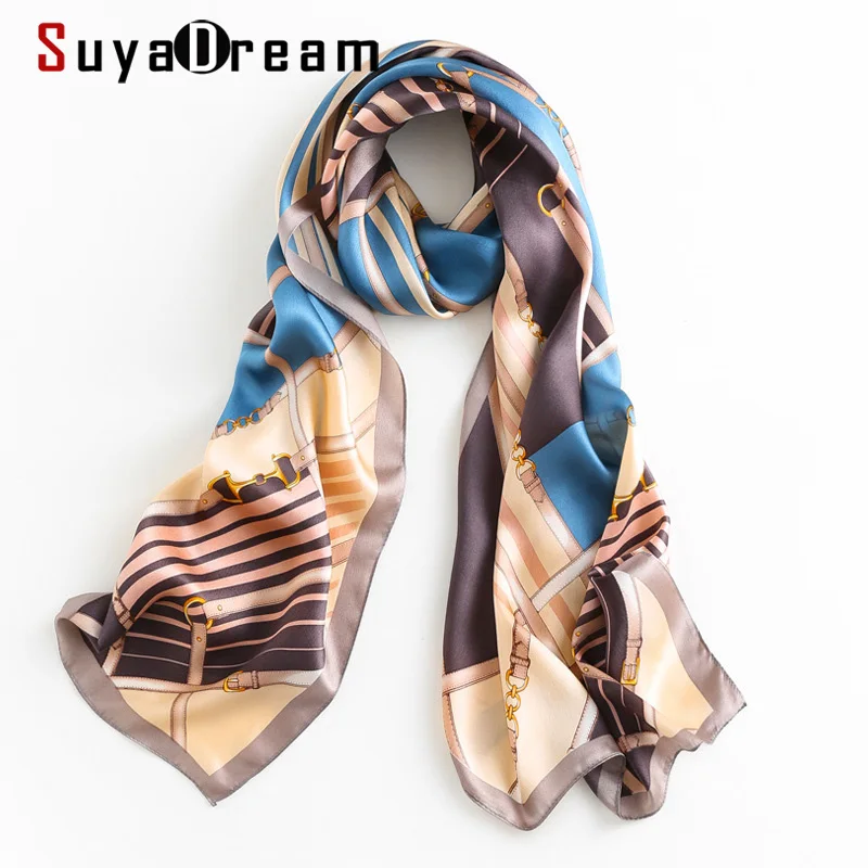 Top Trends: Suya Dream Woman Silk Long Scarf 100% Real Silk 180cm X 53cm Printed Scarves Chic Style Decorate Spring Autumn Shawl Shoppable Styles