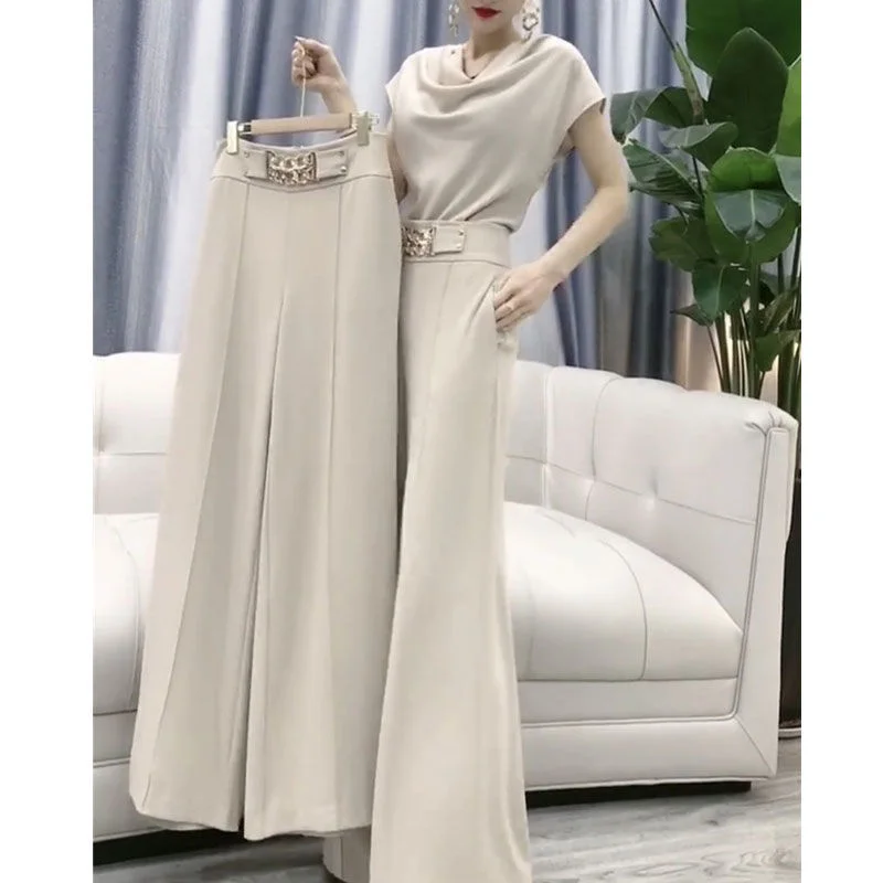 Top Trends: Women Casual Corp Top Flare Wide Leg Pants Suit 2022 Summer New Versatile Fashion Korean Two Piece Set Female Tracksuit Clothing Shoppable Styles