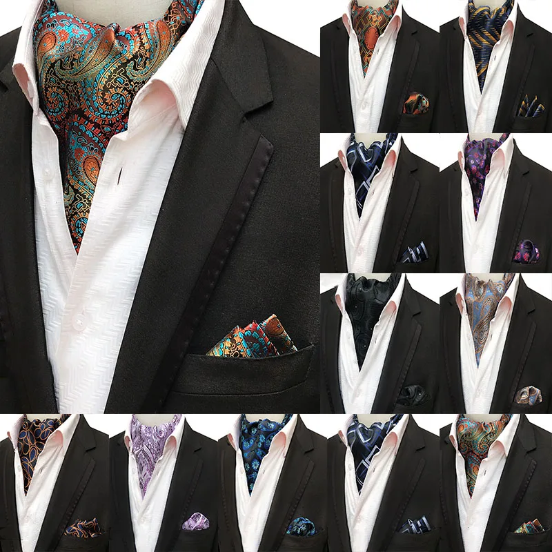 Top Trends: Mans Vintage Silk Ascot Tie Pocket Square Set Luxury Mans Paisley Flower Cravat Neck Tie Handkerchief Gifts For Men Shoppable Styles