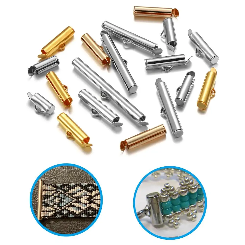 Top Trends: 30-50Pcs / lot Crimp End Caps Slider Clasp Buckles Tubes Diy Bracelet Connectors Loom Findings For Jewelry Making Accessories Shoppable Styles