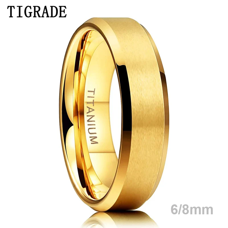 Top Trends: TIGRADE Pure Titanium Rings Gold Color 6MM 8MM Brushed Wedding Band Luxury In Comfort Fit Matte For Men Women Anti-allergy Shoppable Styles