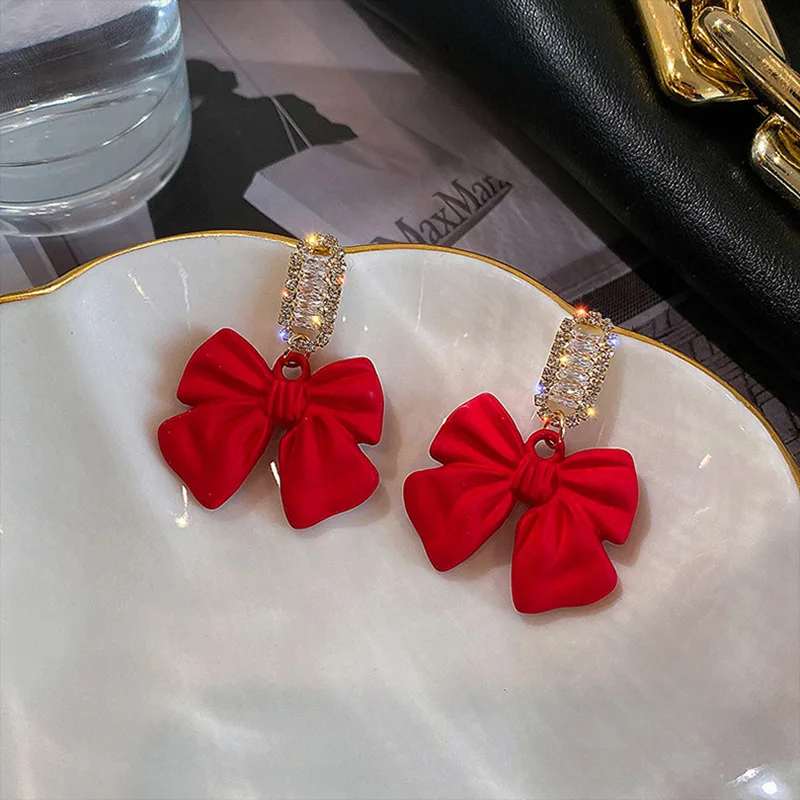 Top Trends: New Stylish Crystal Bow Knot Dangle Earrings For Women Lucky Red Color Heart Zircon Earring Girls Christmas New Year Jewelry Shoppable Styles