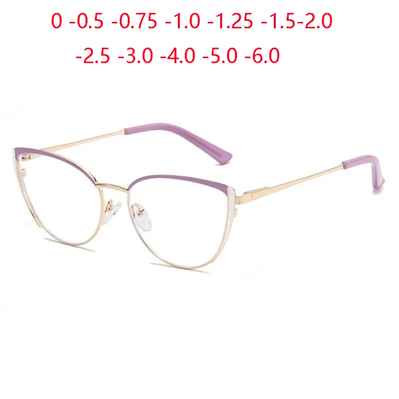 Top Trends: Anti Blue Light Women Metal Cat Eye Prescription Glasses For The Nearsighted Spring Leg Myopes Lunettes 0 -0.5 -0.75 To -6.0 Shoppable Styles