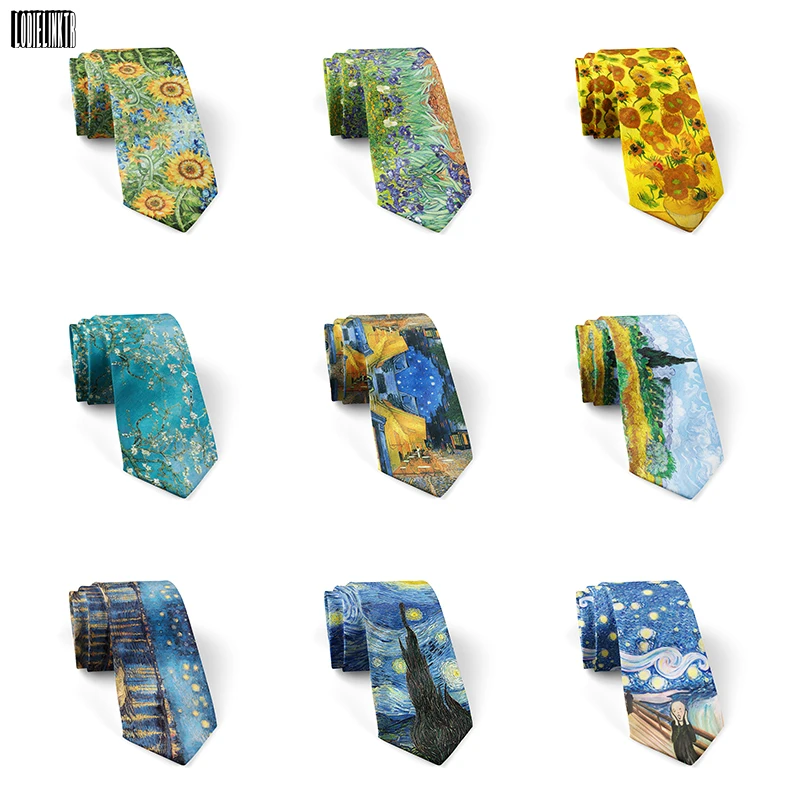 Top Trends: New Van Gogh Oil Painting Retro Tie Men Women 8cm Wide Polyester Sunflower Necktie Casual Party Wedding Shirt Suit Accessories Shoppable Styles