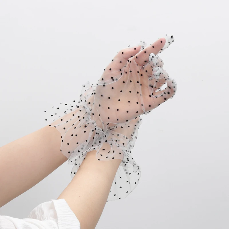 Top Trends: 1 Pair Sexy Lace Gloves Dot Fashion Driving Women Short Tulle Stretchy Lotus Leaf Sheers Flexible Mesh Wedding Full Finger Glove Shoppable Styles