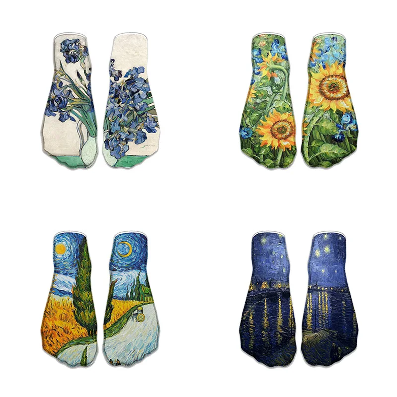 Top Trends: 3D Printed Women Oil Painting Socks Renaissance Retro Art Short Socks Unisex Van Gogh Sunflower Harajuku Low Ankle Cotton Socks Shoppable Styles