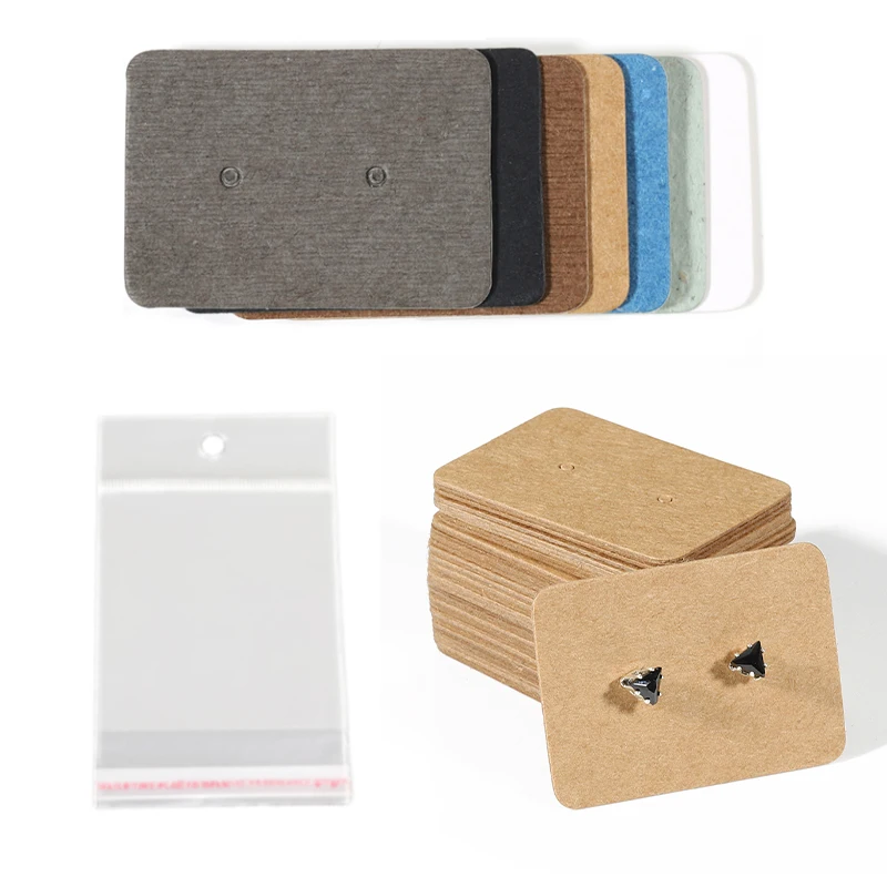 Top Trends: 50pcs / lot 3.5x2.5cm Earring Cards With Plastic Bags Ear Studs Display Paper Cardboard Wrapping Bags For DIY Jewelry Packaging Shoppable Styles