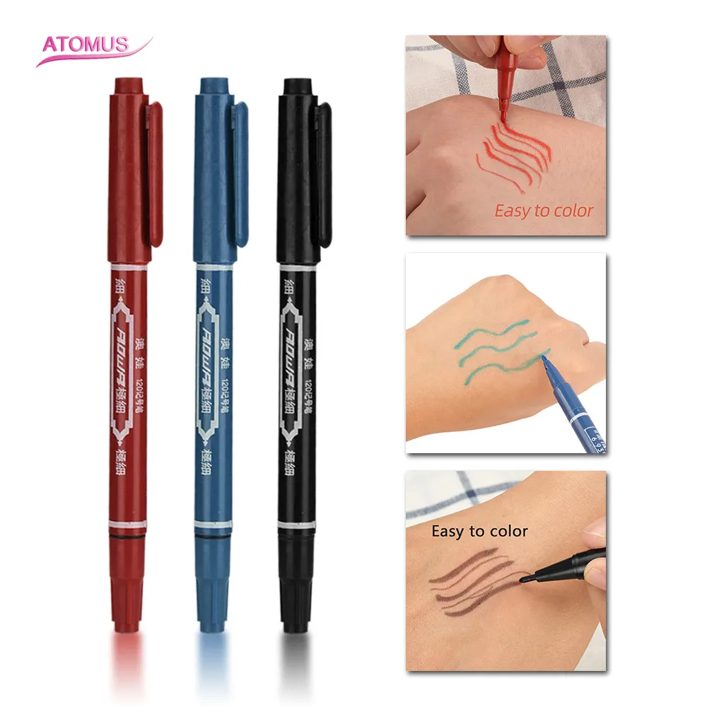 Top Trends: New Position Tattoo Supplies Portable Eyebrow Tattoo Marker Pen Skin Scribe Tool 3 Color Permanent Waterproof Ink Thin Nib Crude Shoppable Styles