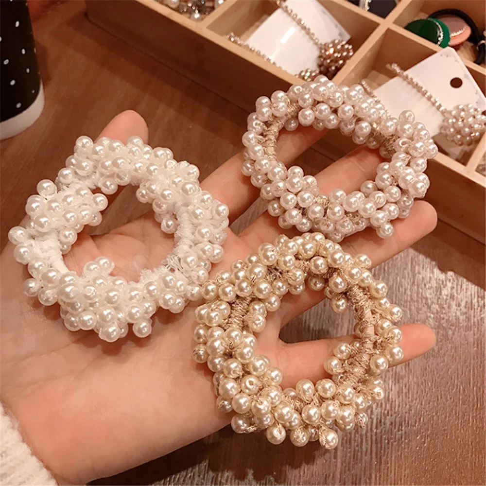 Top Trends: 6 Colors Woman Elegant Pearl Hair Ties Beads Girls Scrunchies Rubber Bands Ponytail Holders Hair Accessories Elastic Hair Band Shoppable Styles