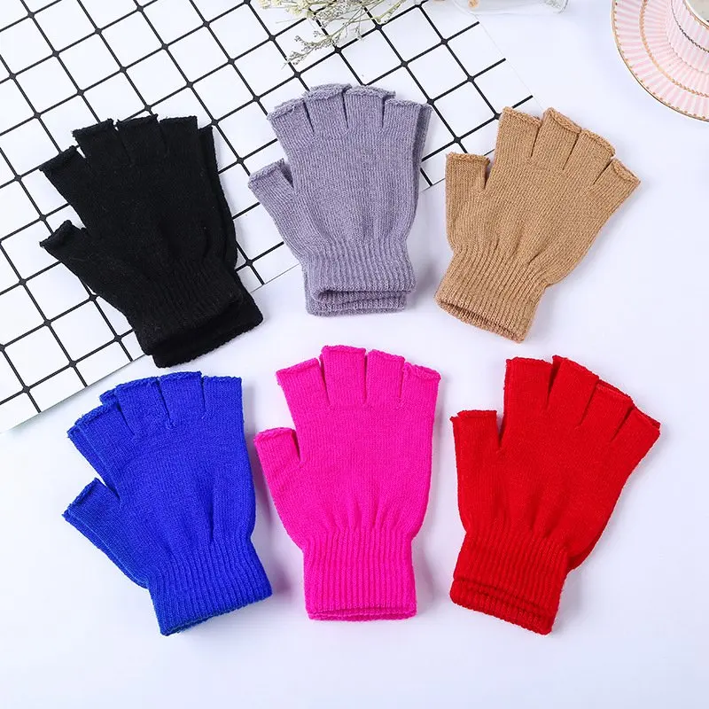 Top Trends: 1Pair Unisex Black Half Finger Fingerless Gloves For Women And Men Wool Knit Wrist Cotton Gloves Winter Warm Work Gloves Shoppable Styles