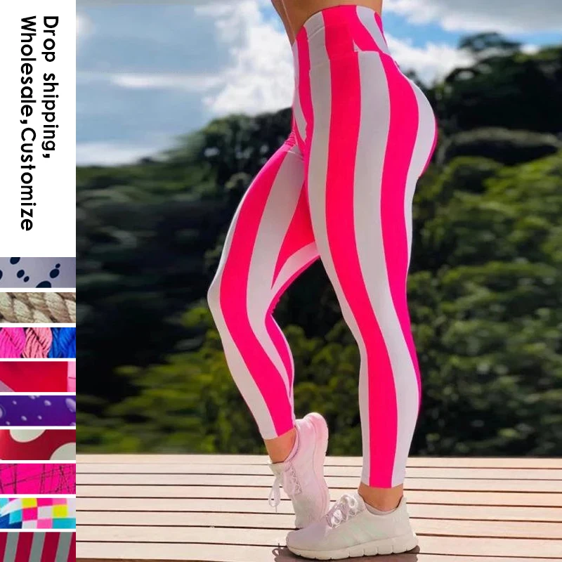 Top Trends: NADANBAO Push Up Fitness Leggings Women Pink And White Striped Pants Lady High Waist Workout Trousers Sexy Streetwear Bottom Shoppable Styles