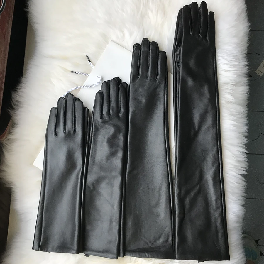 Top Trends: Women&#039;s Genuine Leather Gloves Black Long Sheepskin Glove Over Elbow 4050cm Ladies Mittens Winter Velvet Warm Fashion Arm Sleeve Shoppable Styles