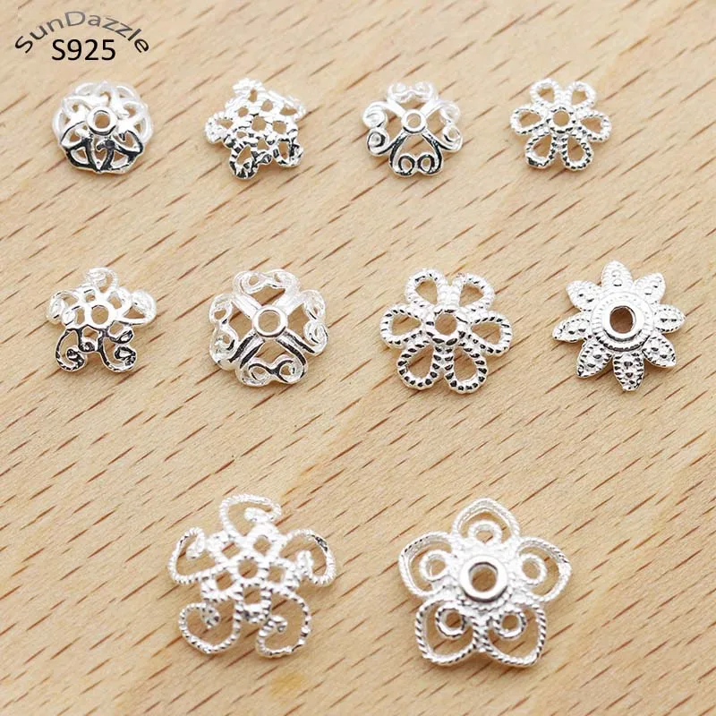 Top Trends: 10pcs Real Solid 925 Sterling Plain Silver Flower Bead Caps End Cap Torus Necklace Bracelet Connector Jewelry Making Findings Shoppable Styles