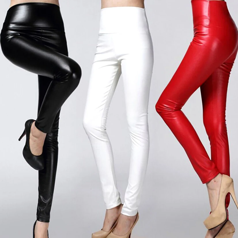 Top Trends: Women Sexy Faux Leather Leggings High Waist PU Fleece Female Plus Size Trousers Winter Pants Ladies Leggins Multicolor Fashion Shoppable Styles