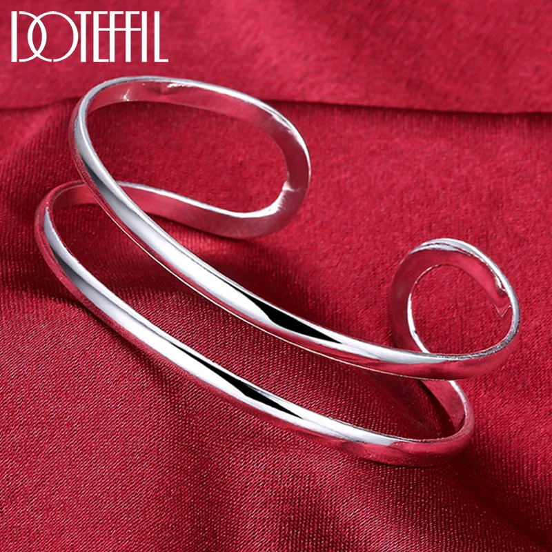 Top Trends: DOTEFFIL 925 Sterling Silver Double Circle Line Bangle Bracelet For Woman Wedding Engagement Fashion Charm Party Jewelry Shoppable Styles