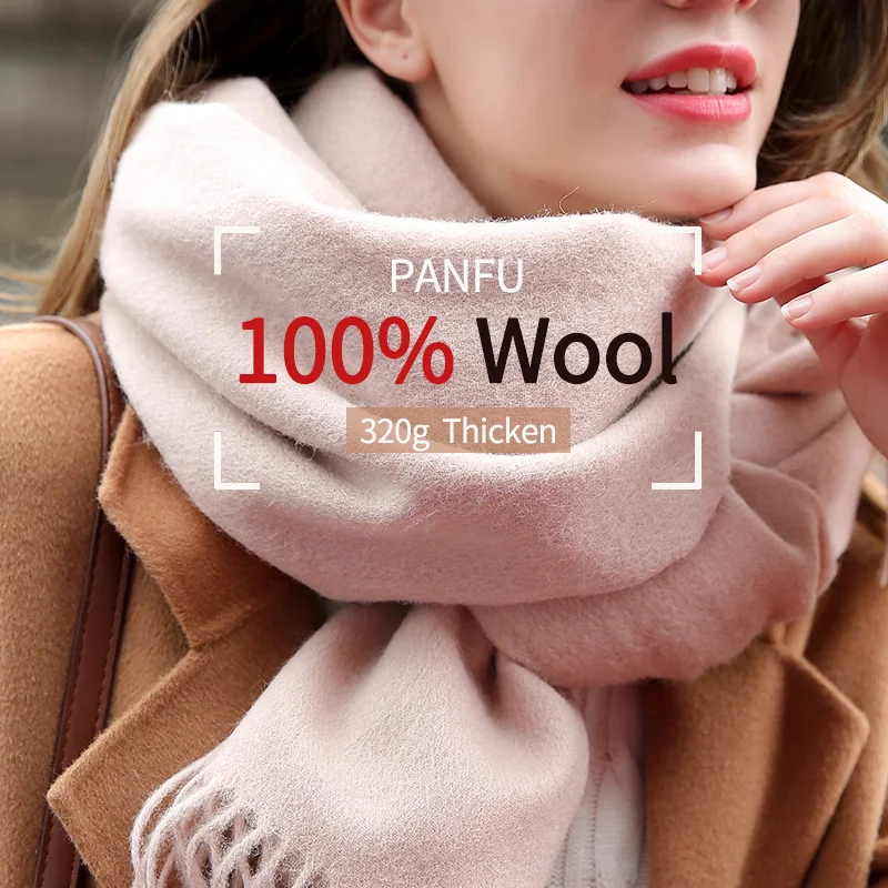 Top Trends: New 100% Pure Wool Scarf Neck Warmer Women Beige Echarpe Wraps With Tassel Fine Cashmere Scarves Large Foulard Femme For Ladies Shoppable Styles