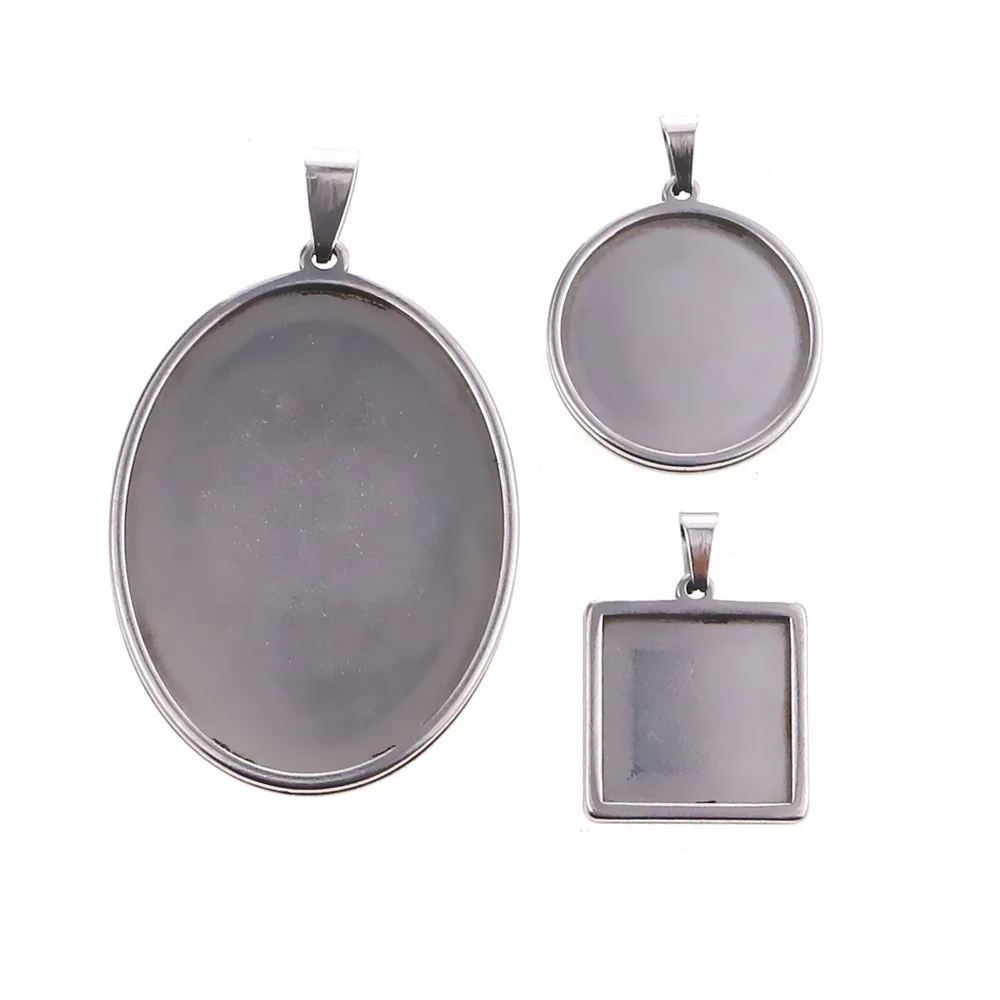 Top Trends: 5pcs / lot Cabochon Pendant Tray Oval Base Stainless Steel Blank Glass Cabochon Bases Setting Pendants For DIY Jewelry Making Shoppable Styles