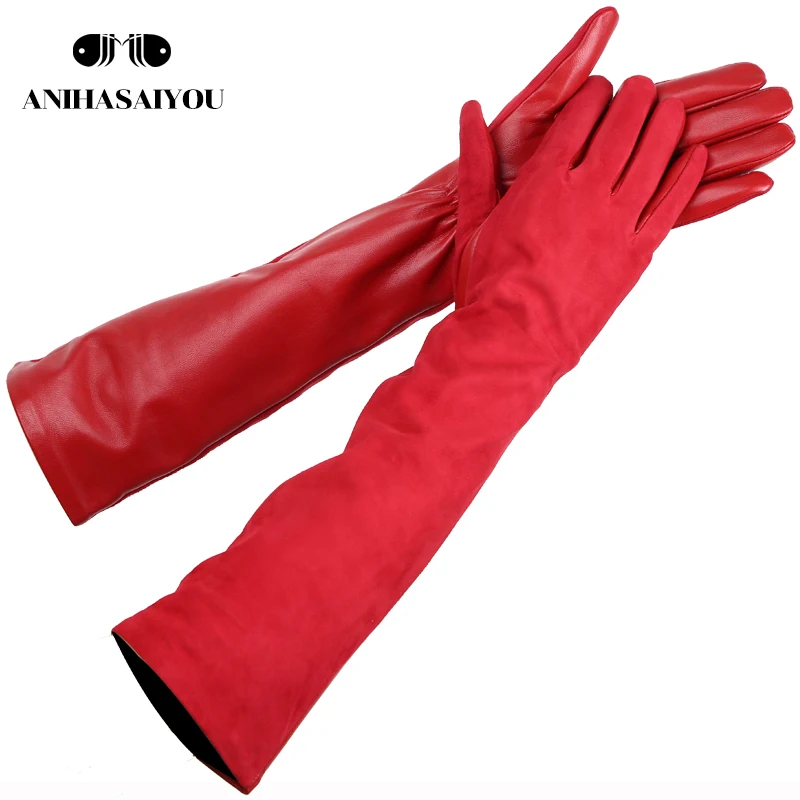 Top Trends: Sheepskin Color Women's Gloves, genuine Suede 50% Women's Leather Gloves, Keep Warm Winter Women's Long Gloves - 2014 Shoppable Styles - Image 2