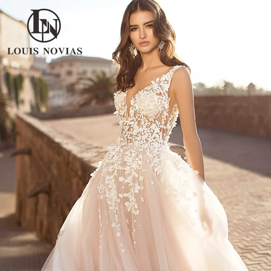 Top Trends: LOUIS NOVIAS Boho Wedding Dress 2024 V-Neck Backless Beaded Flowers Sparkling Tulle A-Line Wedding Gown Vestidos De Novia Shoppable Styles