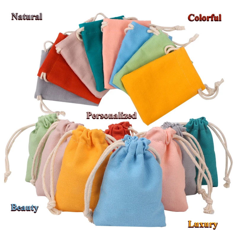 Top Trends: 10Pcs / Lot Natural Soap Packaging Pouch Jewellry Pocket Colorful Cotton Canvas Bags Candy Color Sachet Can Personalized Logo Shoppable Styles