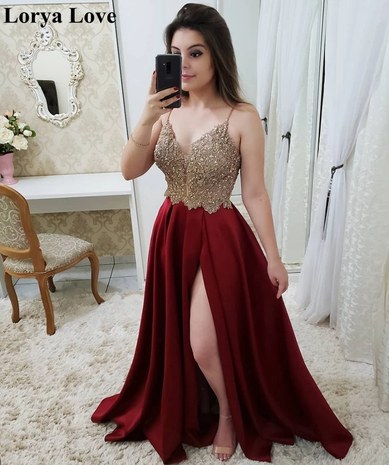 Top Trends: Burgundy Prom Dresses 2024 Red Elegant Women Formal Party Satin Sexy Split Vestidos Summer Beading Black Evening Dress Plus Size Shoppable Styles