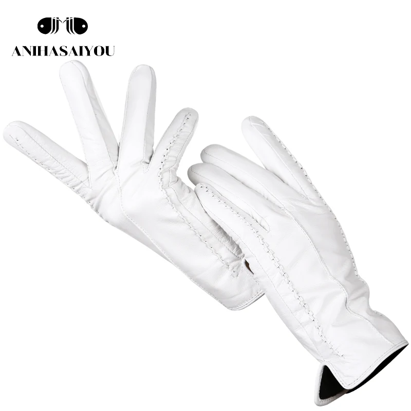 Top Trends: Fashion White Leather Gloves Women Genuine Leather White Gloves Sheepskin Short Comfortable Women&#039;s Gloves Warm Lining-2226D Shoppable Styles