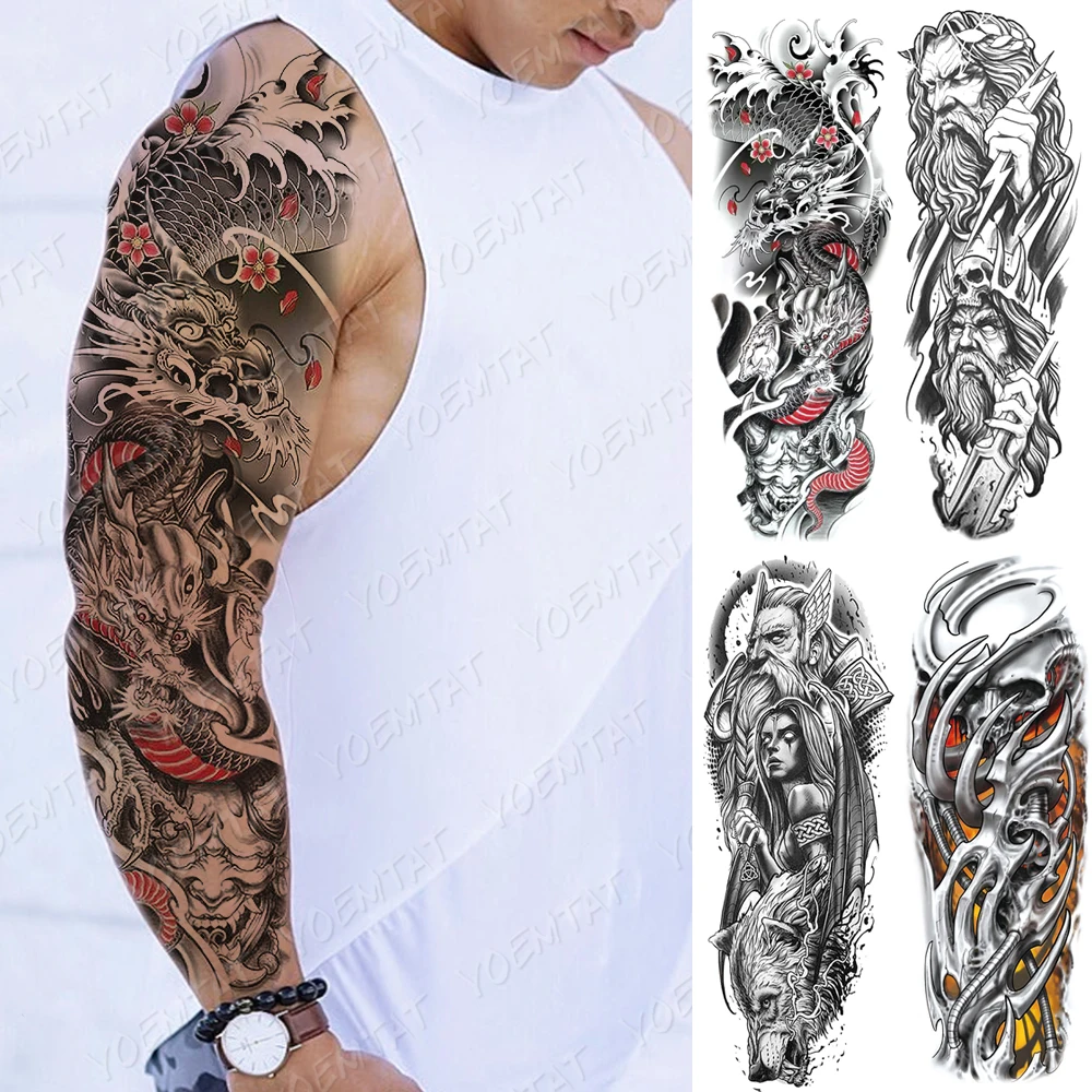 Top Trends: Large Arm Sleeve Tattoo Japanese Dragon Prajna Waterproof Temporary Tatto Sticker Mechanical Body Art Full Fake Tatoo Women Men Shoppable Styles