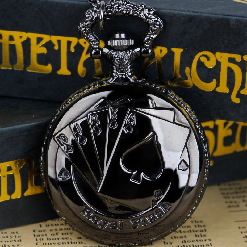 Top Trends: Royal Flush Playing Cards Carved Black Quartz Pocket Watch Men Women Clothing Accessories Pendant Clock Shoppable Styles