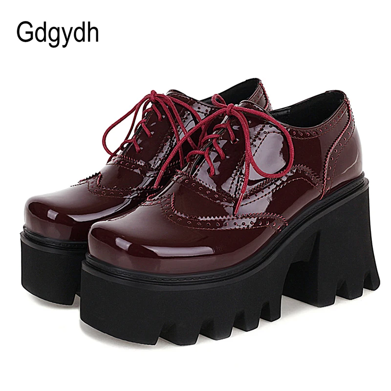 Top Trends: Gdgydh Spring Summer British Walker Shoes Women Patent Leather Platform Shoes High Platform Chunky Heel Pumps Big Size Wholesale Shoppable Styles