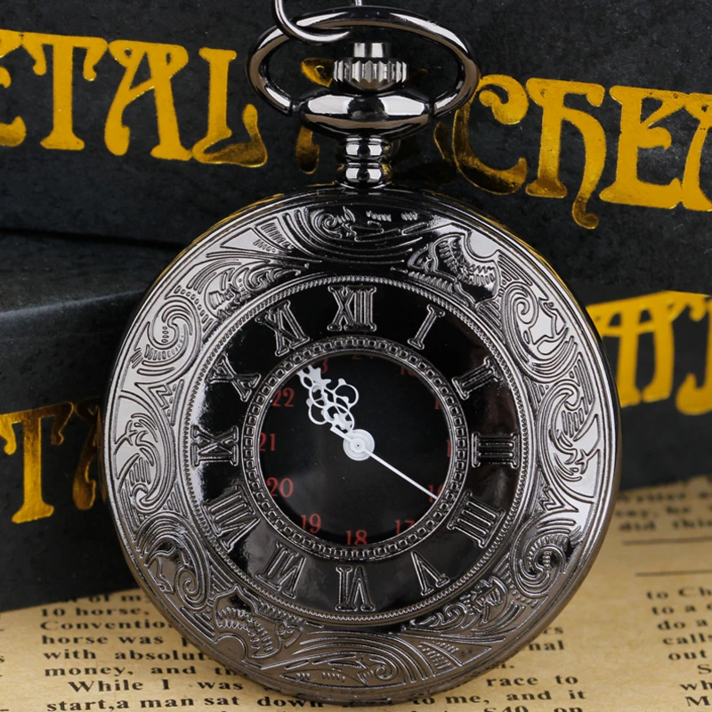 Top Trends: Black Roman Numerals Quartz Pocket Watch Men Women Black Hollow Case Steampunk Vintage Pendant Necklace Best Gifts For Men Women Shoppable Styles