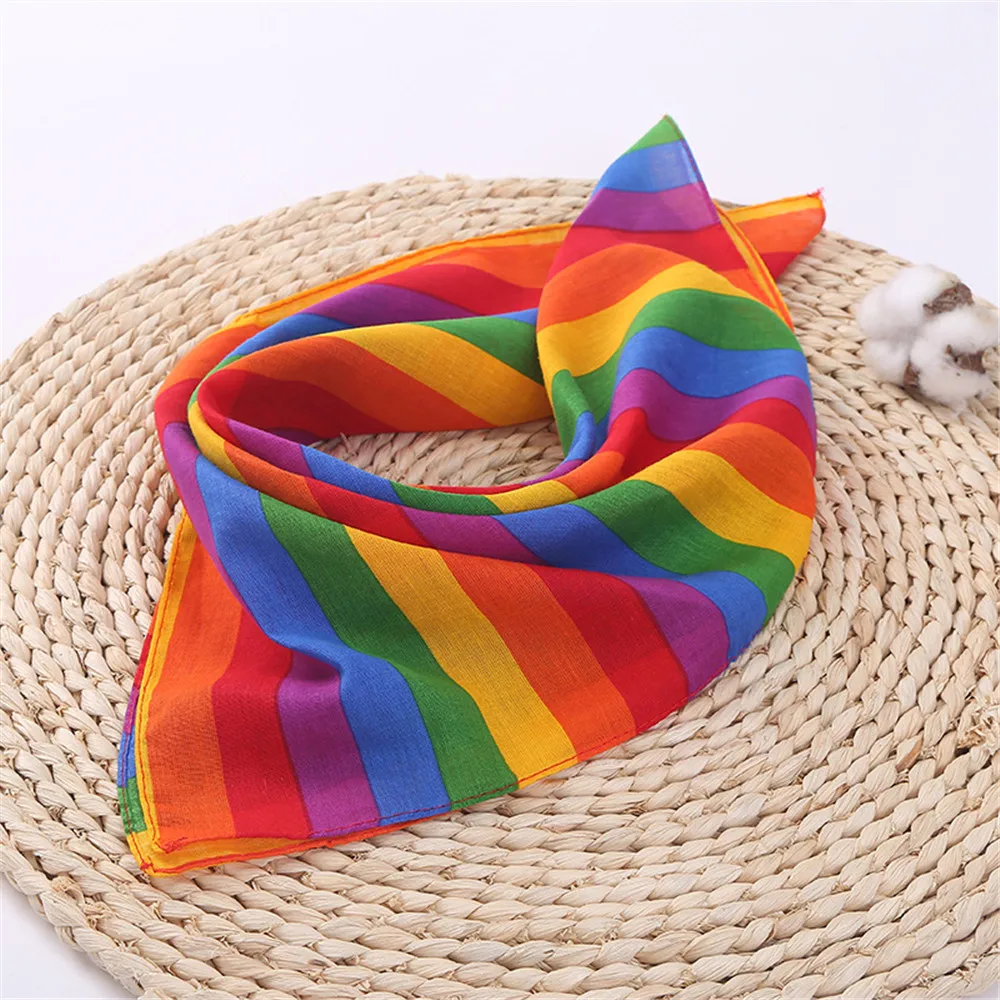 Top Trends: 55x55cm Festival Rainbow Colorful Stripes Unisex Cotton Pocket Square Scarf Headband Bandana Wristband Neck Tie Shoppable Styles