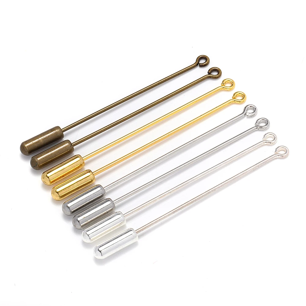 Top Trends: 20pcs Safety Long Brooch Pins Gold / Antique Bronze Loop Eye Brooch Pin With Cap Stopper For DIY Jewelry Making Brooch Accessories Shoppable Styles