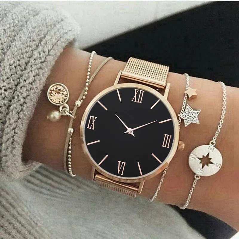 Top Trends: Women Watches Luxury Rose Gold Dial Top Brand Stainless Steel Dress Quartz Wristwatch Mesh Strap Female Clock Hot Zegarek Damski Shoppable Styles